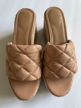 Marc Fisher Velia Espadrille Tan Quilted Platform Slide Sandals Size 10